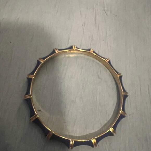 STELLA & DOT Bangle Bracelet Navy Blue Gold Tone Enamel JULEP BAMBOO Stackable - Picture 9 of 10